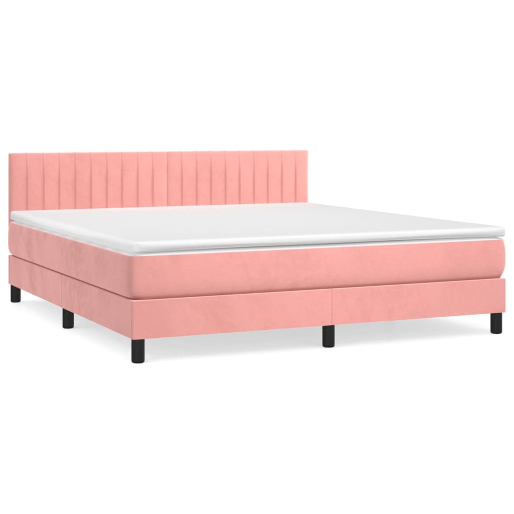 Cama box spring con colchón terciopelo rosa 160x200 cm rayas verticales