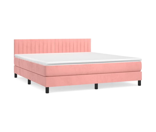 Cama box spring con colchón terciopelo rosa 160x200 cm rayas verticales