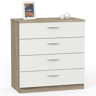 Cômoda moderna Tibet 4C para quarto, carvalho cambriano e branco 74x78 cm