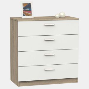 Cômoda moderna Tibet 4C para quarto, carvalho cambriano e branco 74x78 cm