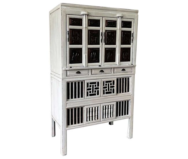 Armario de madera acabado artesanal blanco 96x42x175