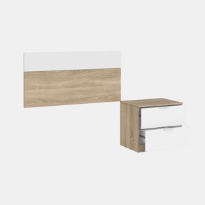 Conjunto de quarto de criança Artik Branco (mate) e Carvalho canadiano (cabeceira+mesa+sinfonier)