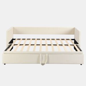 Cama de rodízio de veludo com estrado de ripas - 90180x200cm - Bege