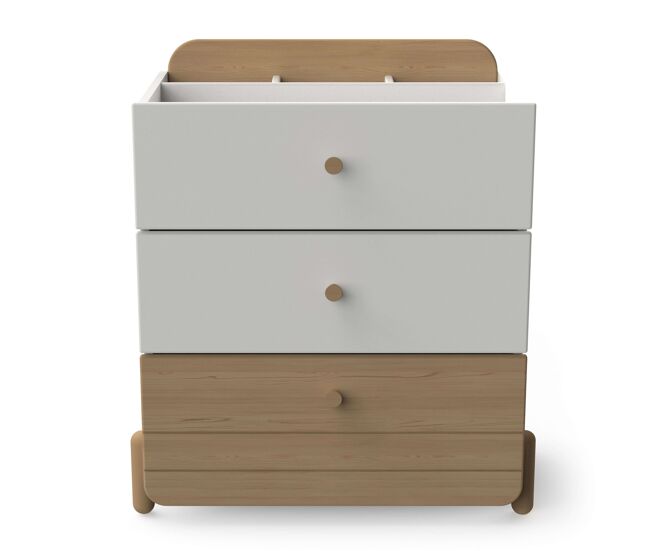 Cómoda Edaj Juvenil con 3 Cajones Blanco y Roble 73x82cm Mueble Almacenamiento Dormitorio Juvenil