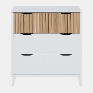 Noite Cômoda 3 Gavetas com Guias Deslizantes Metálicas e Pés em Melamina ABS Branco Artik e Natur 71x76x40 cm