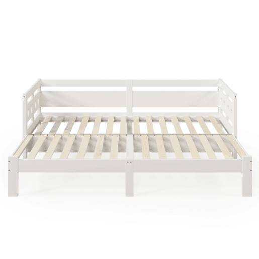 Cama de rodízio em pinho maciço - 90(180)x200cm - com estrado de molas - Branco