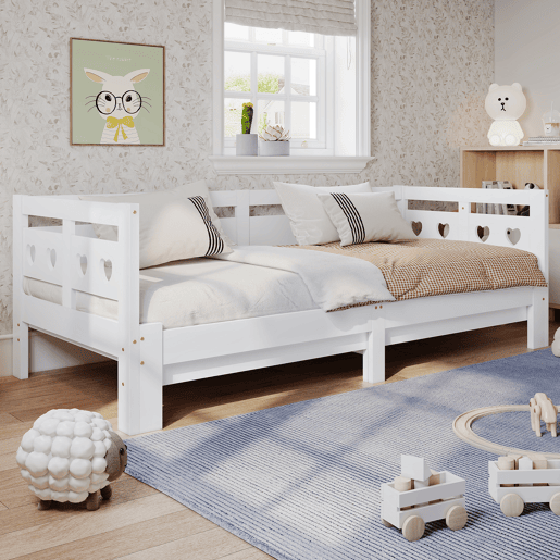 Cama de rodízio em pinho maciço - 90(180)x200cm - com estrado de molas - Branco