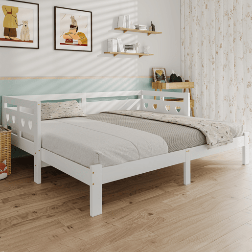 Cama de rodízio em pinho maciço - 90(180)x200cm - com estrado de molas - Branco
