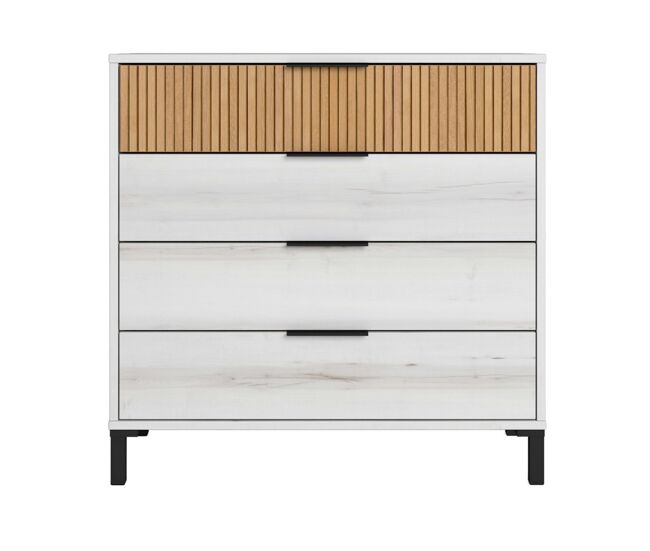 Cómoda Arles 4 Cajones Blanco Albo y Roble Rayado 80x80 cm