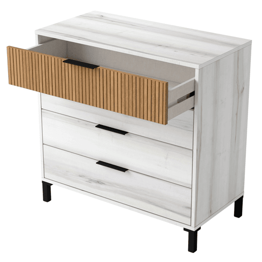 Cômoda Arles 4 gavetas Albo carvalho branco e listrado 80x80 cm Cômoda Arles 4 gavetas Albo carvalho branco e listrado 80x80 cm