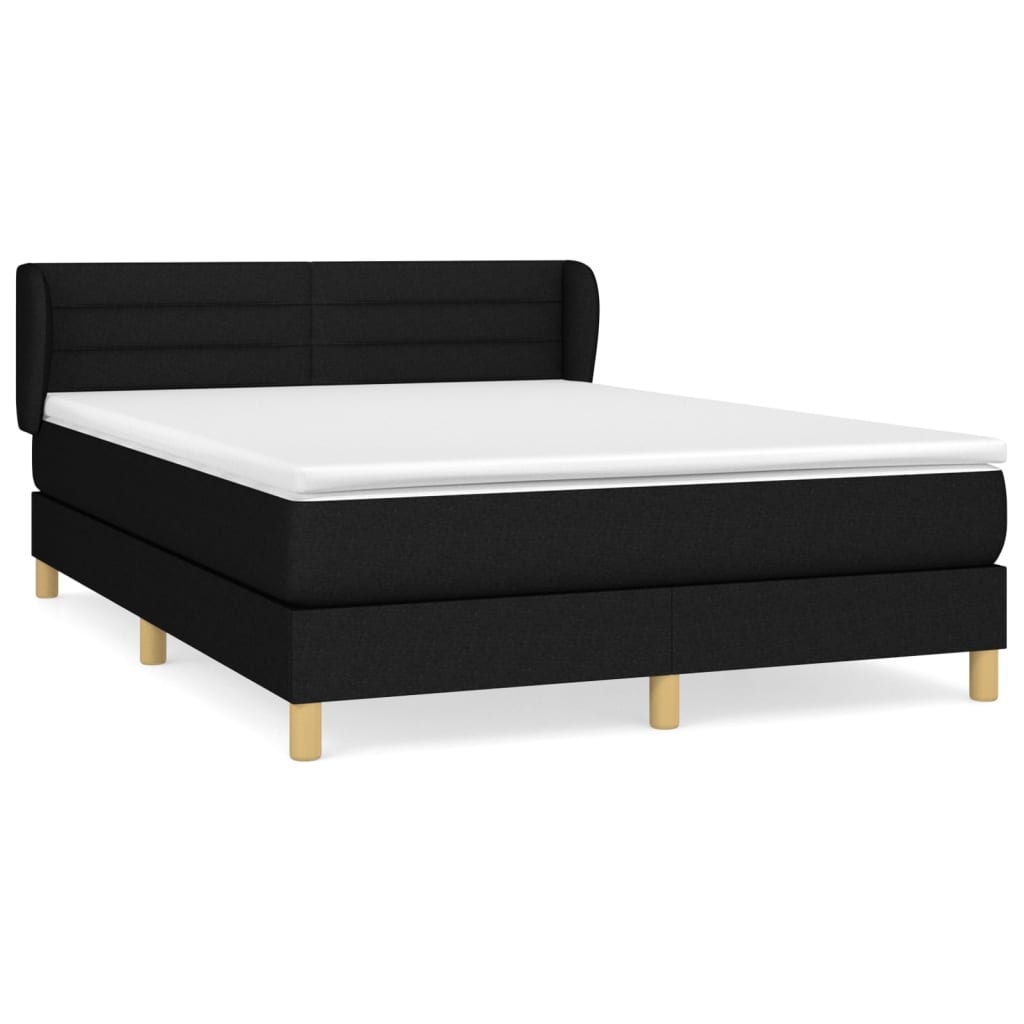 Cama box spring con colchón tela negro 140x190 cm rayas horizontales