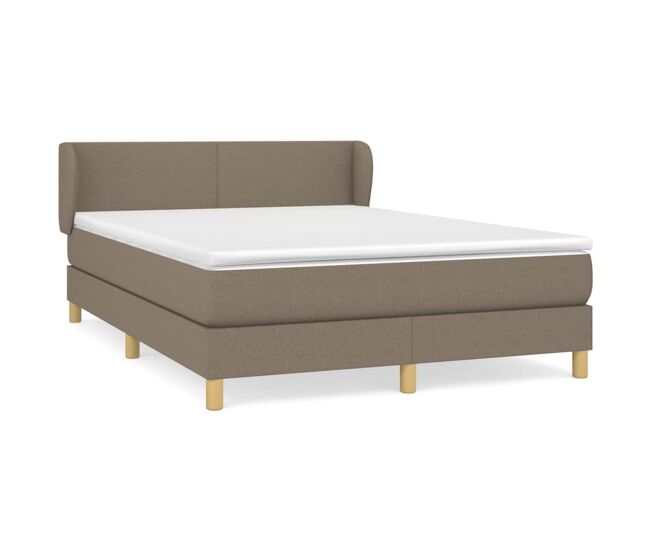Cama box spring con colchón tela gris taupe 140x200 cm diseño plano