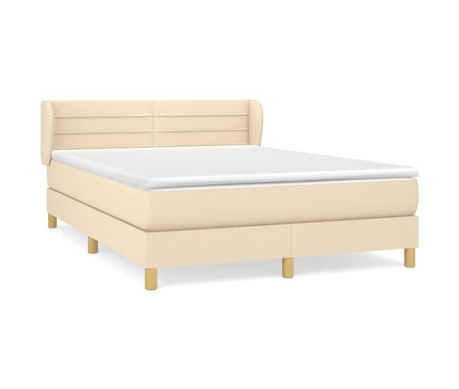 Cama box spring con colchón tela color crema 140x190 cm rayas horizontales