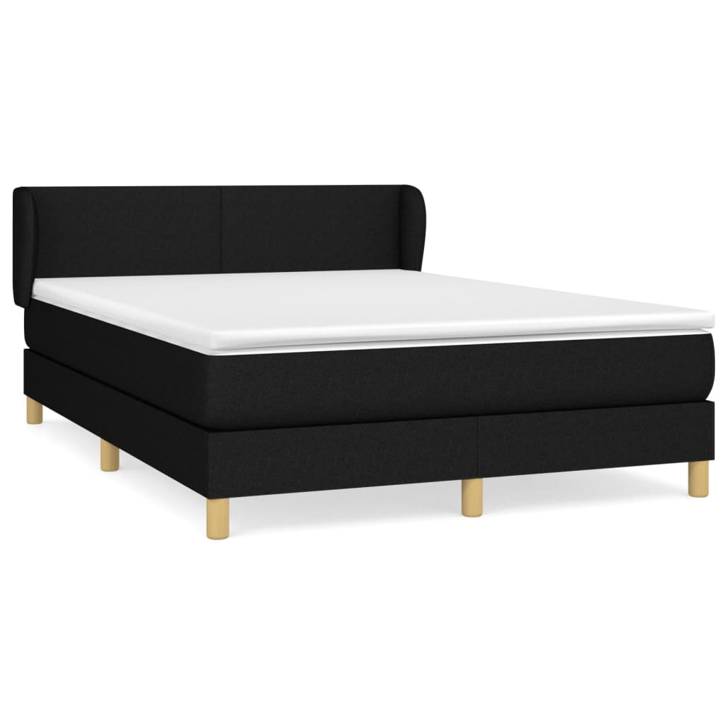 Cama box spring con colchón tela negro 140x190 cm diseño plano