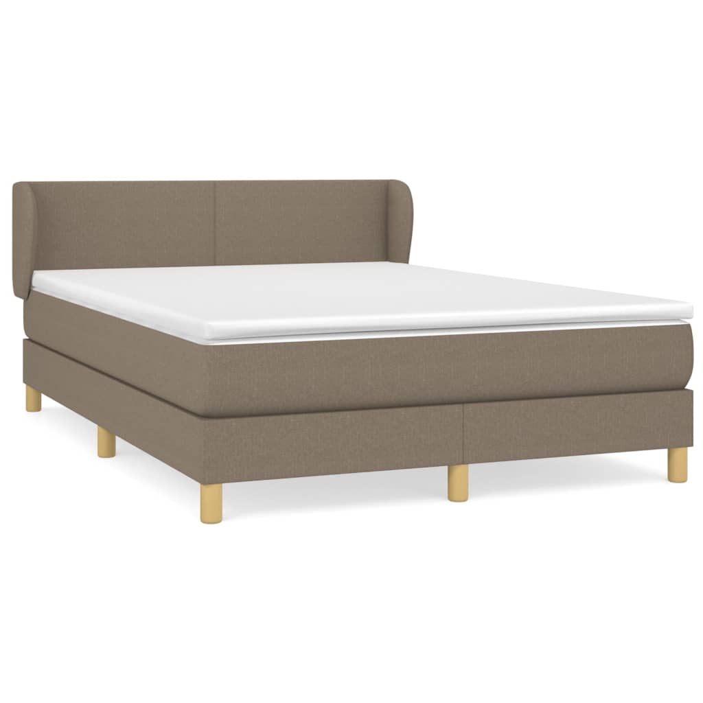 Cama box spring con colchón tela gris taupe 140x190 cm diseño plano