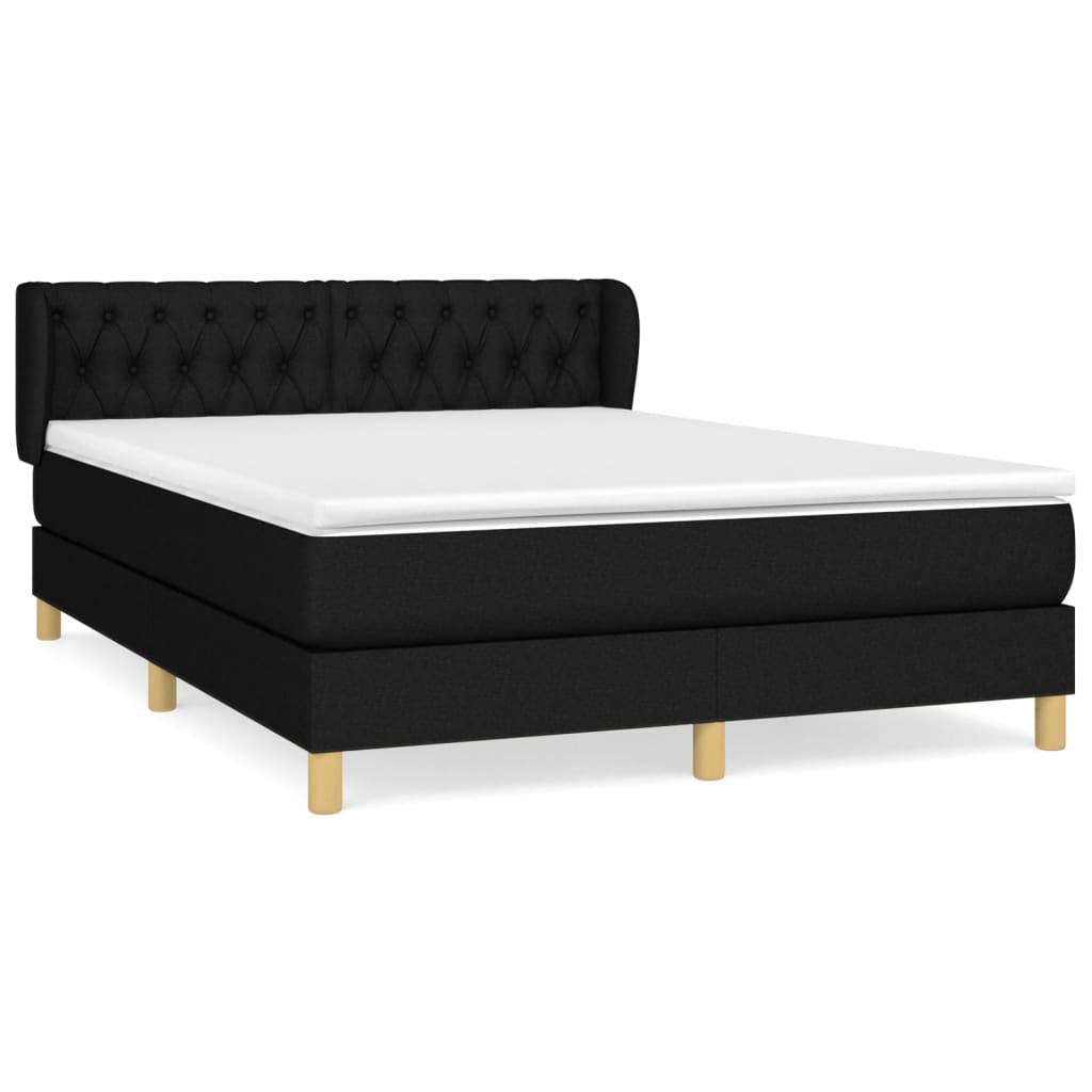 Cama box spring con colchón tela negro 140x200 cm diseño de botones