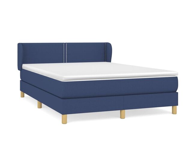 Cama box spring con colchón tela azul 140x190 cm liso con clavos