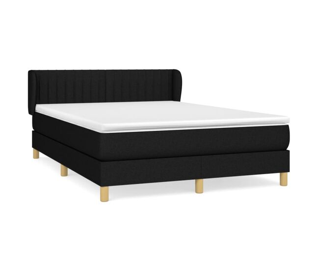 Cama box spring con colchón tela negro 140x190 cm rayas verticales