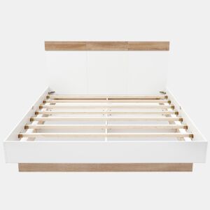 Cama para adultos 140x200 cm - cama flutuante com estrado de ripas - estrutura de madeira - branco