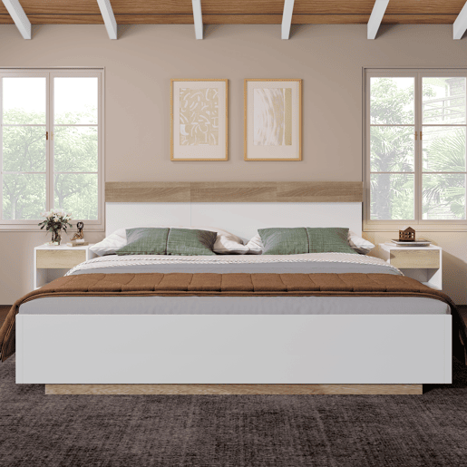 Cama para adultos 140x200 cm - cama flutuante com estrado de ripas - estrutura de madeira - branco