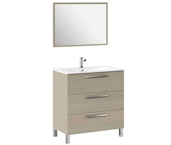 Mueble de baño conjunto taria con columna athenea y lavamanos en color roble claro (incluye espejo)