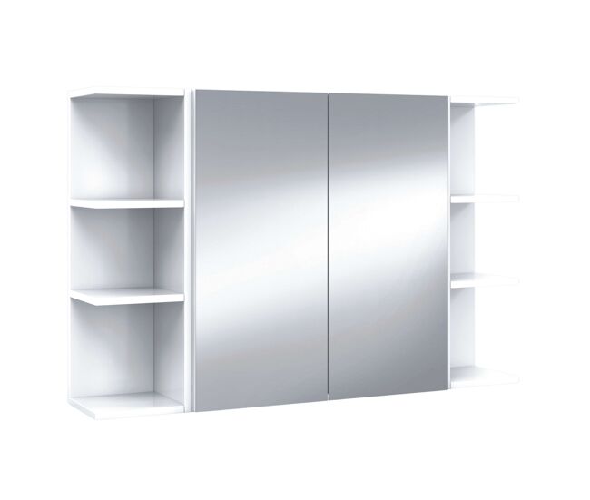 Pack 2 estanterías + armario con espejo para baño aseo color blanco brillo almacenaje muebles