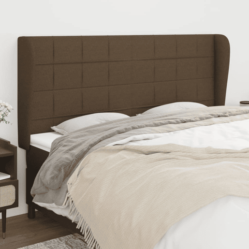 vidaXL Cabeceira cama c abas tecido 163x23x118128 cm castanho-escuro