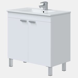 Móveis de banheiro Atenea com armário de pernas 2 portas dobráveis u200Bu200Bbranco brilhante 80 cm (com pia de PMMA)