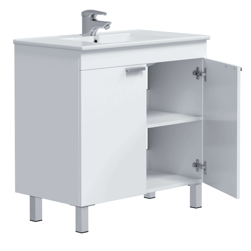 Móveis de banheiro Atenea com armário de pernas 2 portas dobráveis u200Bu200Bbranco brilhante 80 cm (com pia de PMMA)