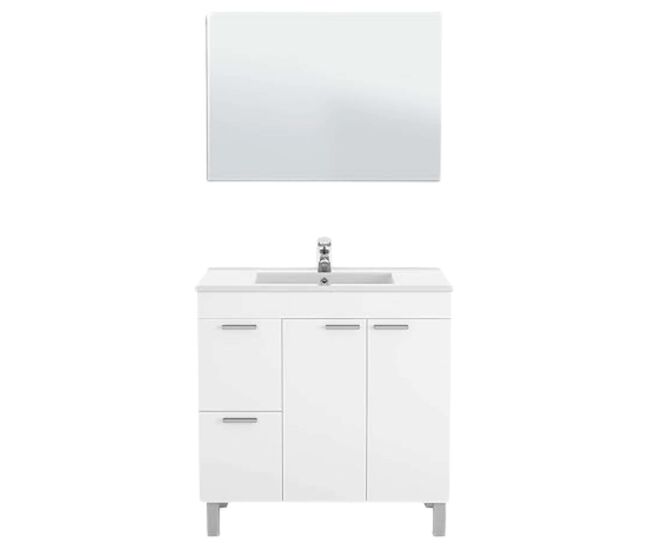 Pack mobiliario baño mueble con lavamanos cerámico y columna color blanco brillo