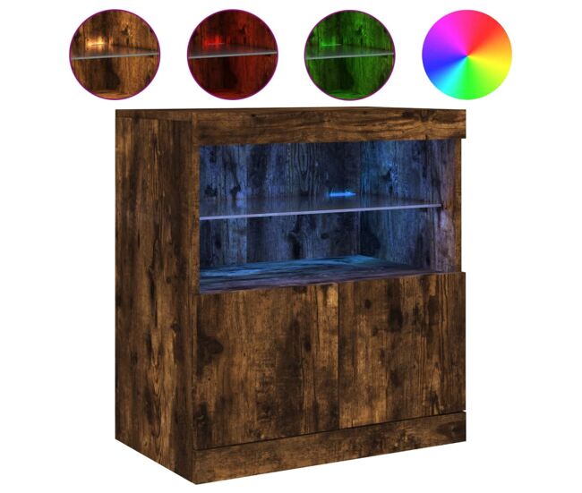 Vidaxl aparador con luces led roble ahumado 60x37x67 cm