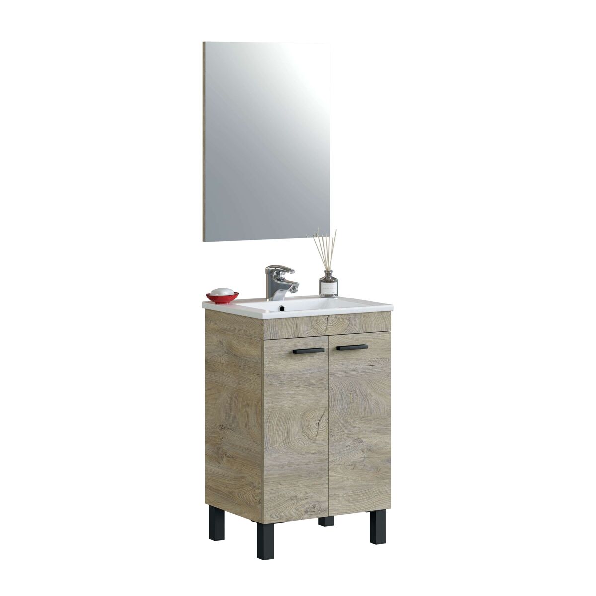 Pack Baño Aseo con Mueble, Espejo, Lavabo y Columna