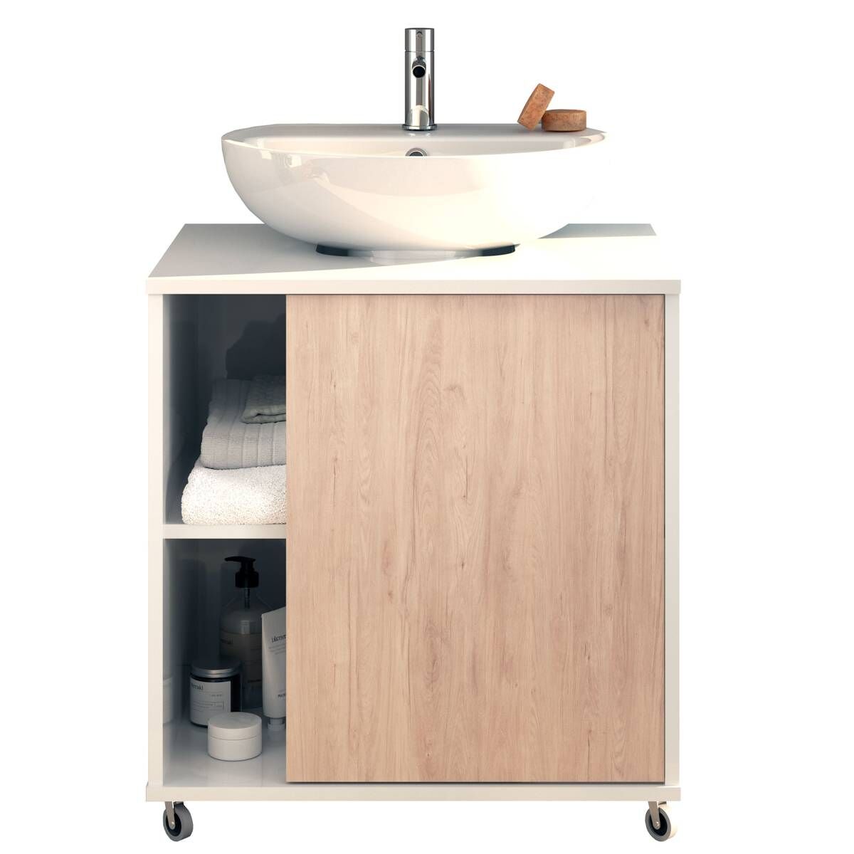 Mueble de Baño con Ruedas para Lavabo Pedestal Sinna