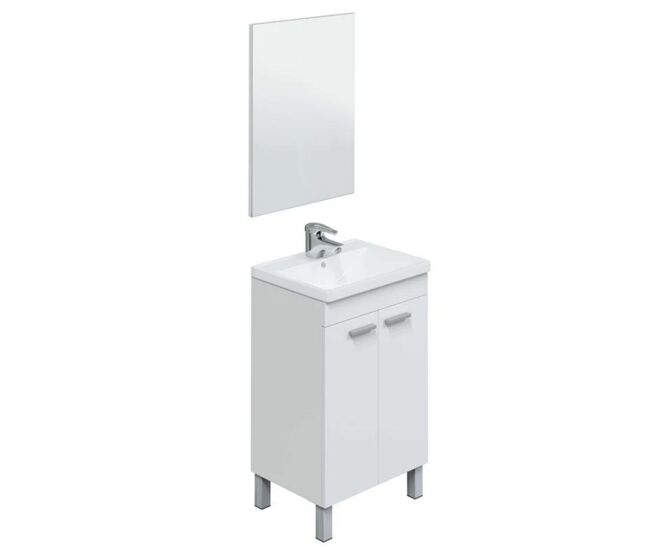Pack mueble aseo 2 puertas con espejo + armario pared + armario alto color blanco (lavamanos incluido)