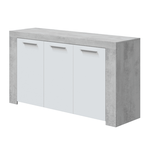 Pacote de móveis para sala de jantar cor cimento e branco Sala industrial (mesa de centro + aparador + mesa de jantar)