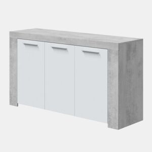 Pacote de móveis para sala de jantar cor cimento e branco Sala industrial (mesa de centro + aparador + mesa de jantar)
