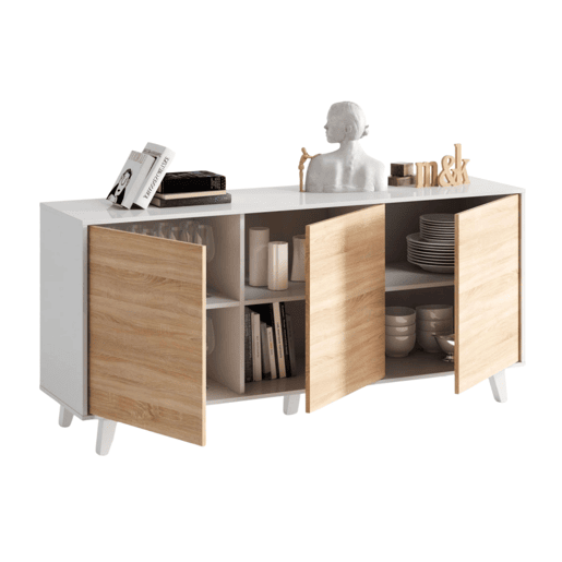 Pacote completo de móveis de sala branco e carvalho (móveis de sala + aparador + mesa de centro elevatória) Pacote completo de móveis de sala branco e carvalho (móveis de sala + aparador + mesa de centro elevatória)