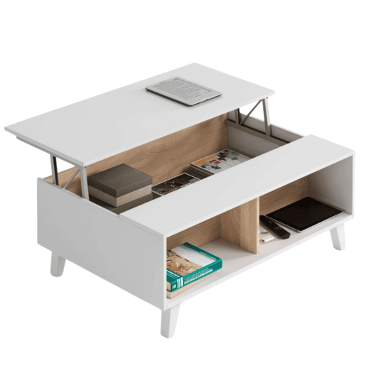 Pacote completo de móveis de sala branco e carvalho (móveis de sala + aparador + mesa de centro elevatória) Pacote completo de móveis de sala branco e carvalho (móveis de sala + aparador + mesa de centro elevatória)