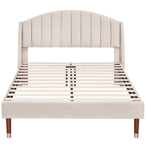 Cama estofada 140x190cm em veludo com base de ripas - Bege