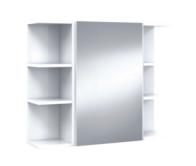 Pack armario con espejo + 2 espejos color blanco brillo baño aseo muebles almacenaje 65x80x21 cm