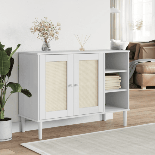 vidaXL Aparador SENJA aspeto de vime 112x40x80 cm pinho maciço branco vidaXL Aparador SENJA aspeto de vime 112x40x80 cm pinho maciço branco