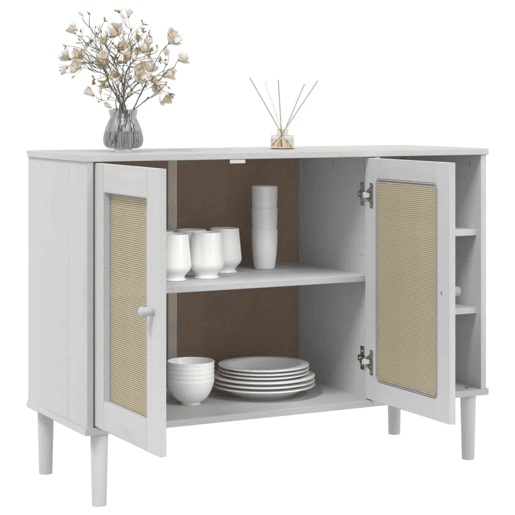 vidaXL Aparador SENJA aspeto de vime 112x40x80 cm pinho maciço branco vidaXL Aparador SENJA aspeto de vime 112x40x80 cm pinho maciço branco