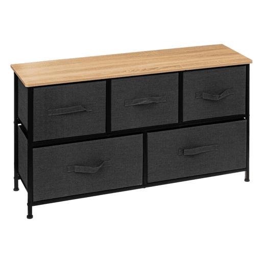 Cômoda baixa Tissa com 5 gavetas em carvalho claro e aço cinza escuro 100x55 cm