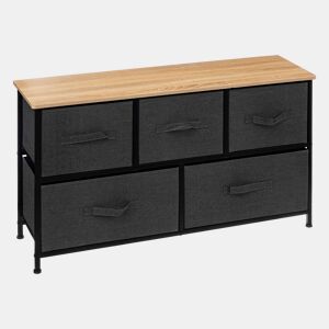 Cômoda baixa Tissa com 5 gavetas em carvalho claro e aço cinza escuro 100x55 cm