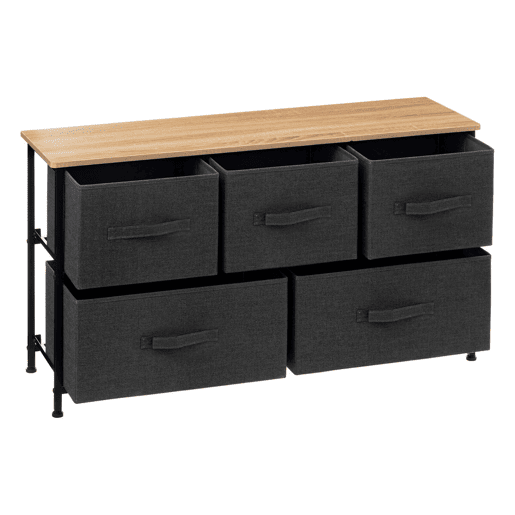 Cômoda baixa Tissa com 5 gavetas em carvalho claro e aço cinza escuro 100x55 cm