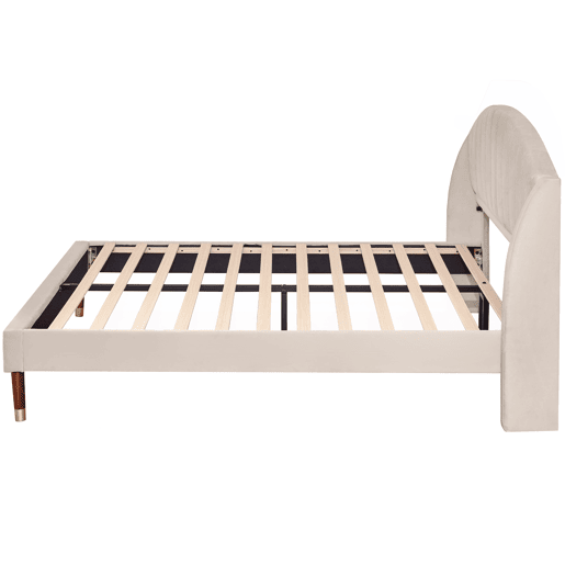 Cama estofada 160x200cm em veludo com estrado de ripas - Bege