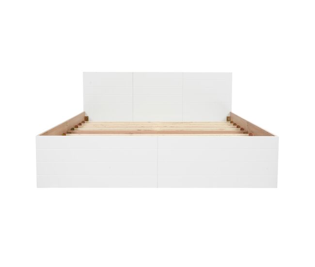 Cama doble 140×200 cm en madera - con 2 cajones y somier - blanco y natural (colchón no incluido)
