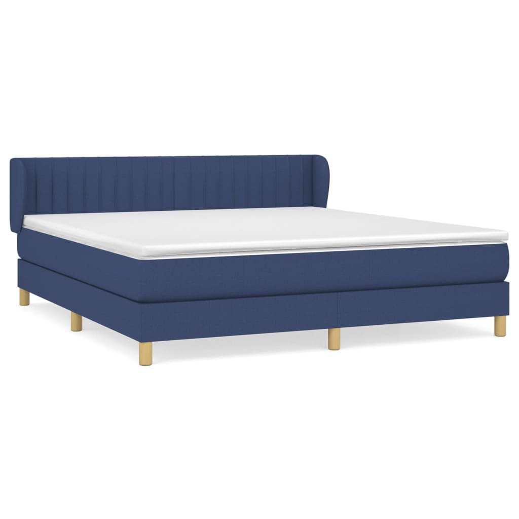 Cama box spring con colchón tela azul 160x200 cm rayas verticales