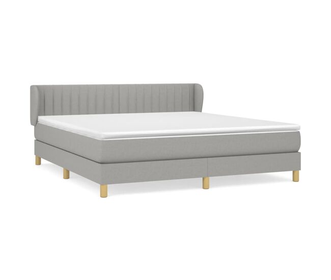 Cama box spring con colchón tela gris claro 160x200 cm rayas verticales