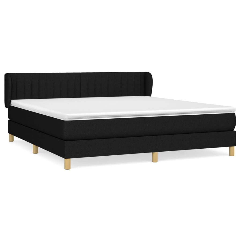 Cama box spring con colchón tela negro 160x200 cm rayas verticales